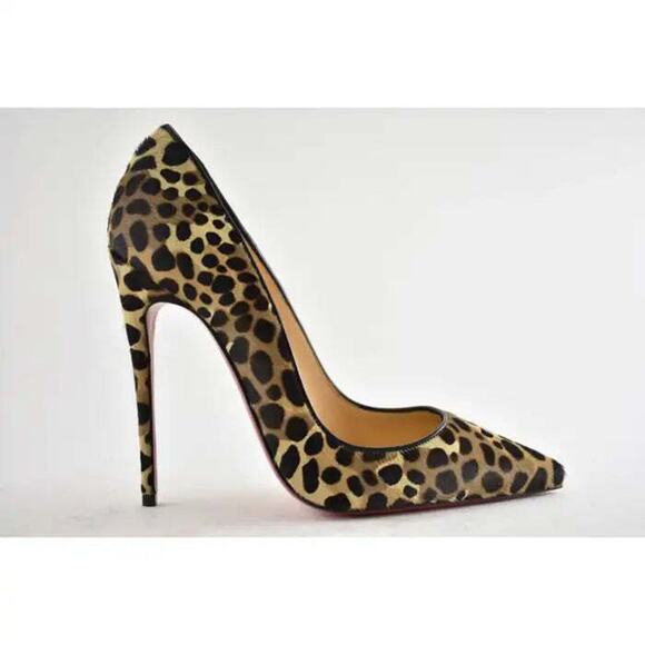 Christian Louboutin So Kate 120 Pony Fur Leopard Black Brown Heel Pump 40 - Picture 2 of 12